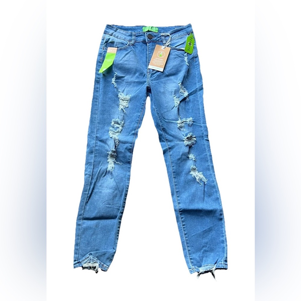 GoGo Jeans Distressed Skinny Jeans Womens Size 9/29 Blue Sustainable Denim NWT